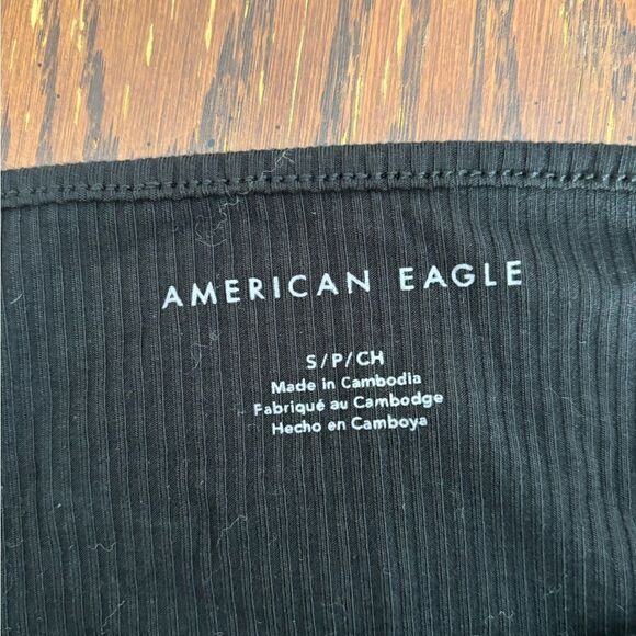 American Eagle black ribbed spaghetti strap cropped tank size S - Picture 2 of 9
